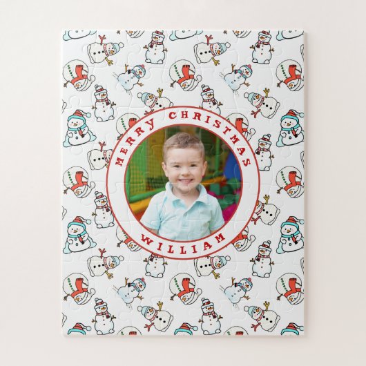 メリークリスマスキッズ名フォト雪だるま56ピース ジグソーパズル (縦)
