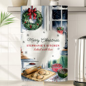 メリークリスマスキッチンベーキングシーンパーソナライズされた キッチンタオル