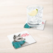 メリークリスマスキツネスケッチ スクエアペーパーコースター (インサイチュ)