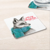 メリークリスマスキツネスケッチ スクエアペーパーコースター (アングル)