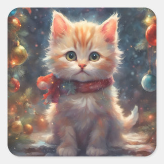 メリークリスマスキティ猫，ホリデーキッテン，ペット スクエアシール