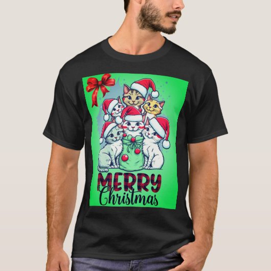 メリークリスマスキャッツ – かわいい&フェスティバル猫おもしろい Tシャツ (正面)