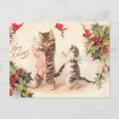 メリークリスマスキャットアンド子猫ホリーヴィンテージ ポストカード (正面)