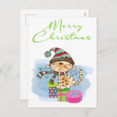 メリークリスマスキャットイラストレーションホリデーハガキ シーズンポストカード (正面/裏面)