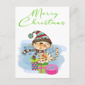 メリークリスマスキャットイラストレーションホリデーハガキ シーズンポストカード (正面)