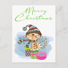 メリークリスマスキャットイラストレーションホリデーハガキ シーズンポストカード