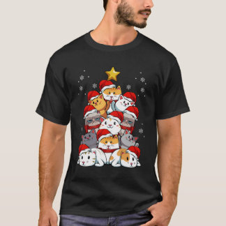 メリークリスマスキャットキットツリーペットラバークリスマスパー Tシャツ