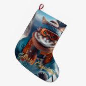 メリークリスマスキャットスキー ラージクリスマスストッキング (正面 (吊り時))