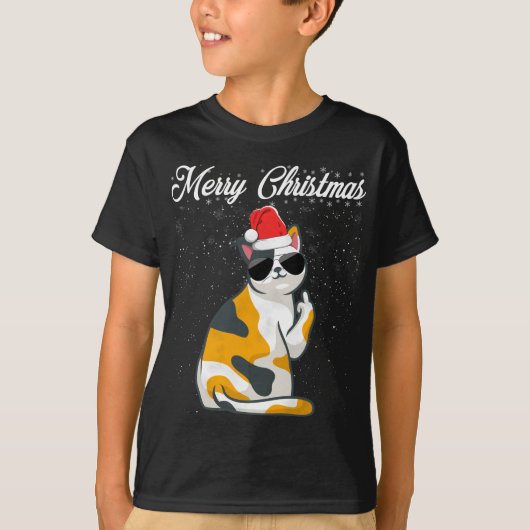 メリークリスマスキャット中指の失礼クリスマス醜いC Tシャツ (正面)