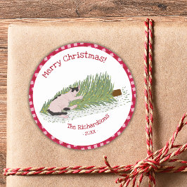 メリークリスマスキャットvsツリーレッドギンガム ラウンドシール