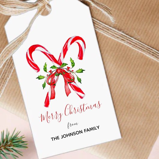 メリークリスマスキャンディとホリー葉ズの杖 ギフトタグ