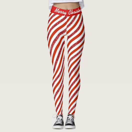 メリークリスマスキャンディストリッピングフェイクグリッターレギン レギンス (正面)