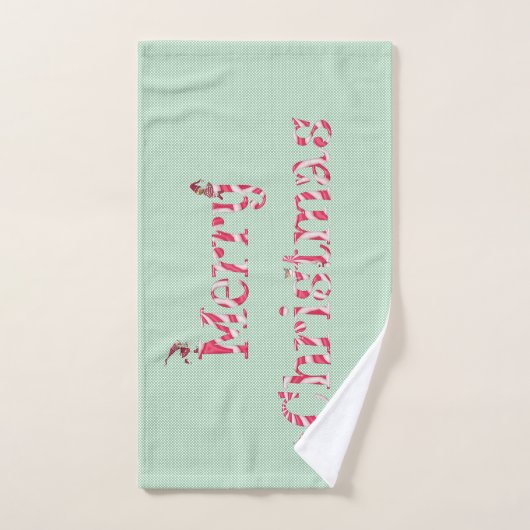 メリークリスマスキャンディスワールウィンター格言水玉模様 バスタオルセット (ハンドタオル)