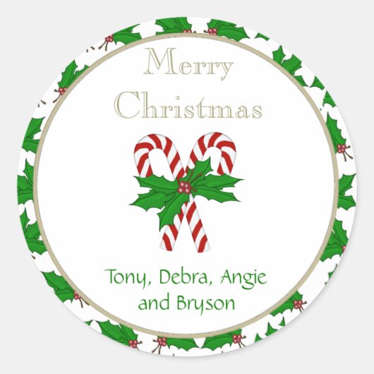 メリークリスマスキャンディーケーンコレクションステッカー ラウンドシール (正面)