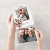 メリークリスマスキャンディーケーンボウ写真 オールインワン招待状 (貼ってはがせる)