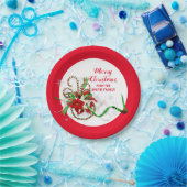 メリークリスマスキャンディーケーンポインセチア ペーパープレート (パーティー)