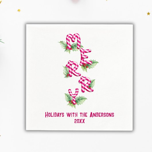 メリークリスマスキャンディーケーンレッドグリーンホリデー スタンダードカクテルナプキン