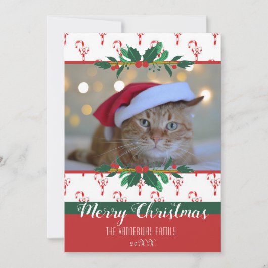 メリークリスマスキャンディーケーン弓フォトホリデーカード シーズンカード (正面)