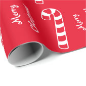 メリークリスマスキャンディ赤と白ーストライプのキャン ラッピングペーパー (ロールコーナー)