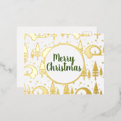 メリークリスマスキャンパーパターン金ゴールドプレス 箔シーズンポストカード (正面/裏面)
