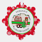 メリークリスマスキャンピングプリンレトロRVカンパー オーナメントカード (正面)