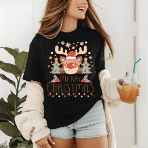 メリークリスマスキュートお洒落フェスティバルトナカイ トライブレンドTシャツ