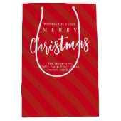 メリークリスマスキュートお洒落レッドストライプのおもしろい ミディアムペーパーバッグ (正面)