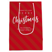 メリークリスマスキュートお洒落レッドストライプのおもしろい ミディアムペーパーバッグ (裏面)