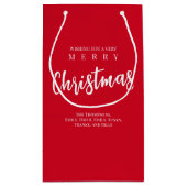 メリークリスマスキュートお洒落レッドスノーフレーク スモールペーパーバッグ (裏面)