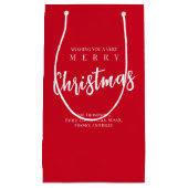 メリークリスマスキュートお洒落レッドスノーフレーク スモールペーパーバッグ (正面)