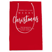 メリークリスマスキュートお洒落レッドスノーフレーク ミディアムペーパーバッグ (正面)