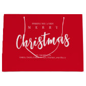 メリークリスマスキュートお洒落レッドスノーフレーク ラージペーパーバッグ (正面)