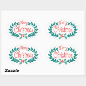 メリークリスマスキュートな手描きホリーリース 楕円形シール (シート)