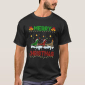 メリークリスマスキュートイグアナクリスマスヒョウのプレイドサン Tシャツ (正面)