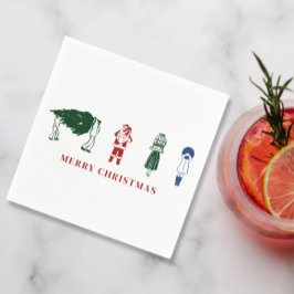 メリークリスマスキュートイラストレーション スタンダードカクテルナプキン