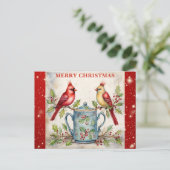 メリークリスマスキュートウォーター色(鳥)ショウジョウコウカンチョウ ポストカード (スタンド正面)