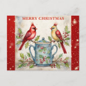 メリークリスマスキュートウォーター色（鳥）ショウジョウコウカンチョウ ポストカード (正面)