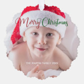 メリークリスマスキュートカスタムベビー写真2面 オーナメントカード (正面)
