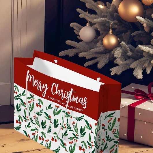 メリークリスマスキュートカスタムホリーベリー ラージペーパーバッグ