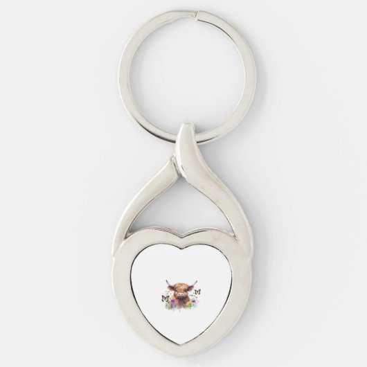 メリークリスマスキュートクラシックハイランド牛Tシャツ キーホルダー (正面)