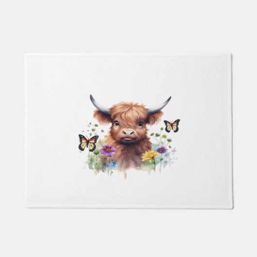 メリークリスマスキュートクラシックハイランド牛Tシャツ ドアマット (正面)