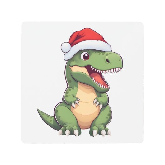 メリークリスマスキュートクリスマスベビーサンタ恐竜 メタルプリント (正面)
