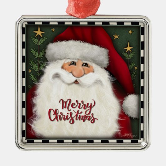 メリークリスマスキュートサンタインスピリシエントホリデー メタルオーナメント (正面)