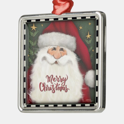 メリークリスマスキュートサンタインスピリシエントホリデー メタルオーナメント (左)
