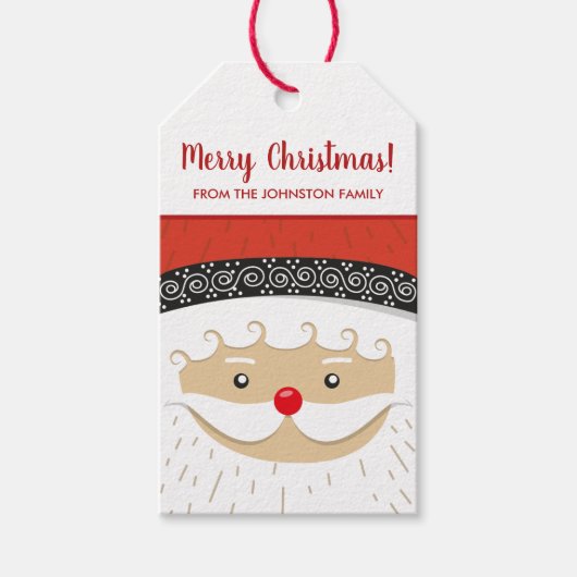 メリークリスマスキュートサンタファミリーネームパーティー ギフトタグ (正面)