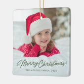 メリークリスマスキュートシンプルなグリーンワンフォト セラミックオーナメント (左)