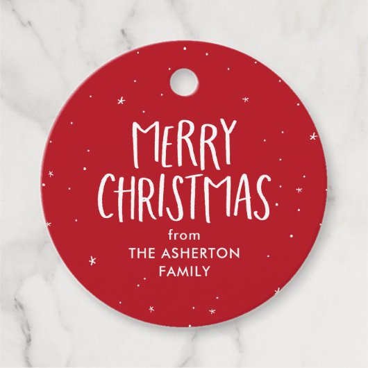 メリークリスマスキュートシンプルな赤い星ドット フェイバータグ (正面)