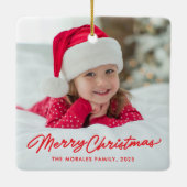 メリークリスマスキュートシンプルな赤い1つの写真の休日 セラミックオーナメント (裏面)