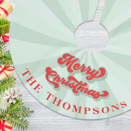 メリークリスマスキュートシンプルレッドグリーンタイポグラフィ ブラッシュドポリエステルツリースカート