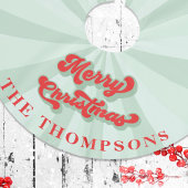 メリークリスマスキュートシンプルレッドグリーンタイポグラフィ ブラッシュドポリエステルツリースカート